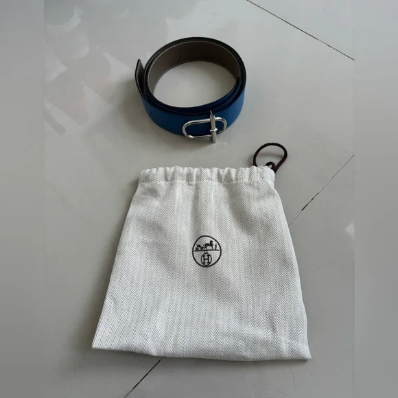 100% Authentic HERMES Ithaque belt buckle & Reversible leather strap 90cm - Picture 9 of 15